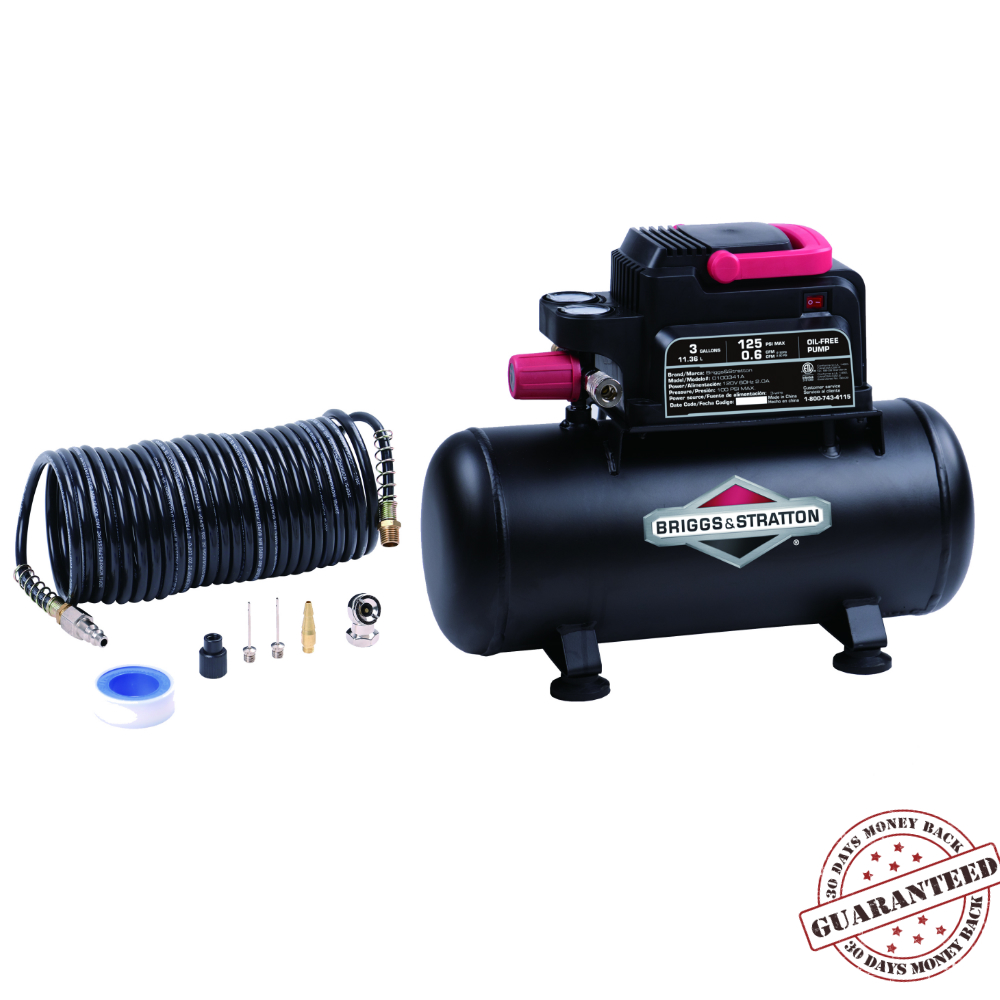 3 Gallon Small Air Compressor Tank Hose Portable 8 Piece Accessory Kit