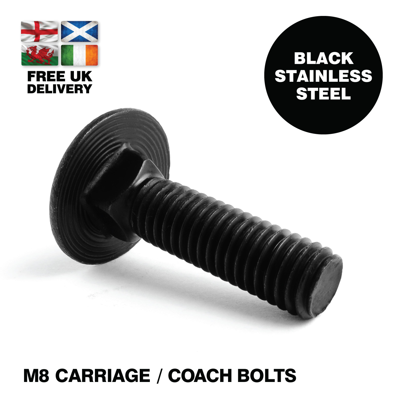 M8 Black Stainless Steel Carriage Bolts / Cup Square Coach Screws from Jacbolts eBay