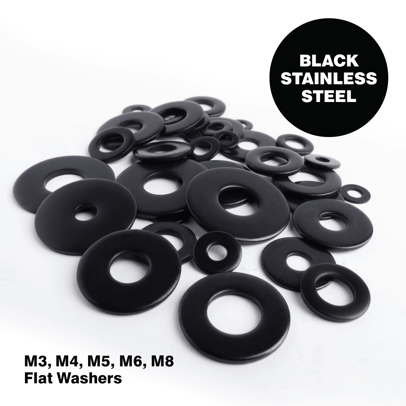Black Stainless Steel Flat Washers (or penny washers) M3, M4, M5, M6